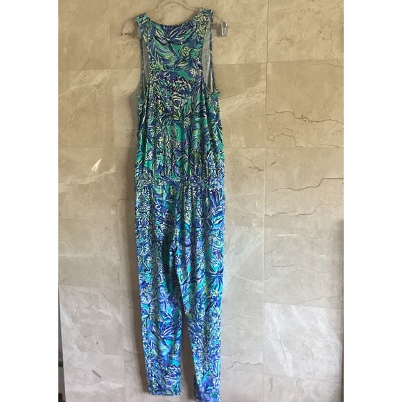 Lilly Pulitzer Paulina Jumpsuit Medium Bennet Blue Sleeveless Preppy Resortwear - Picture 3 of 5